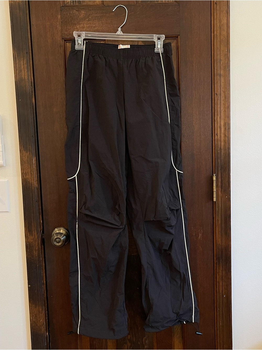 BDG Urban Outfitters Black Nylon Track Pants White Piping XS Petite Y2K